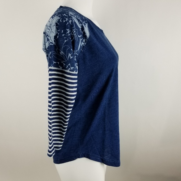 J. Crew Indigo Stripe Floral Baseball T-shirt - Picture 5 of 7